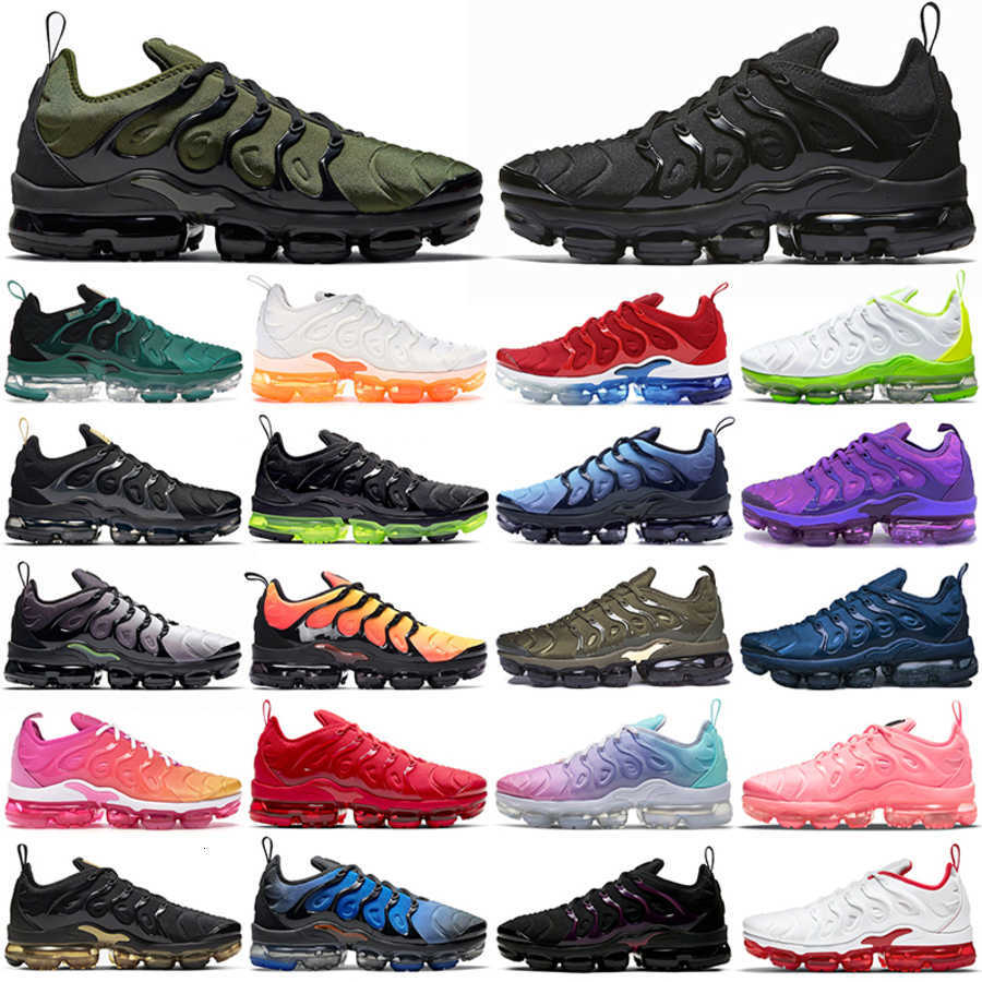 

Top Quality Tn Plus Running Shoes Men Black White Volt Sunset Cherry All Red Cool Wolf Grey Neon Gree Olive Camo Usa Dark Grape Womens Sneakers, 36-47 triple black