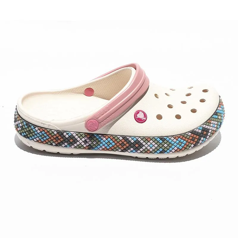 

Summer Beach Shoes Women Croc Clogs Casual Rainbow Garden Non-Slip Sandals Slip on Girl Fashion Slides Outdoor, White rose