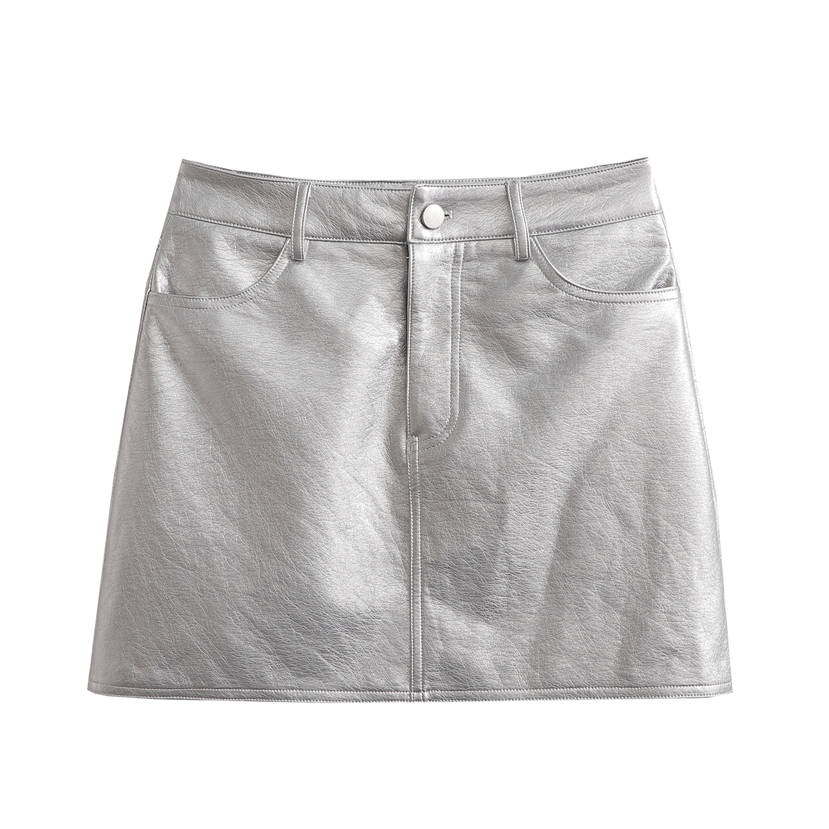 

Women' high waist a-line skirts silver color PU leather short cool skirt SML