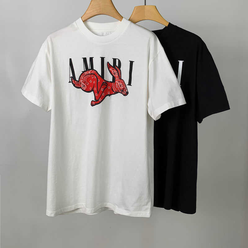 

Designer Fashion Clothing Tees Tshirt Rabbit Year Lucky Limited Amiiri Fashion High Street Fashion Brand T-shirt Slightly Loose Comfortable Pure Cotton Tee T-shirt, White