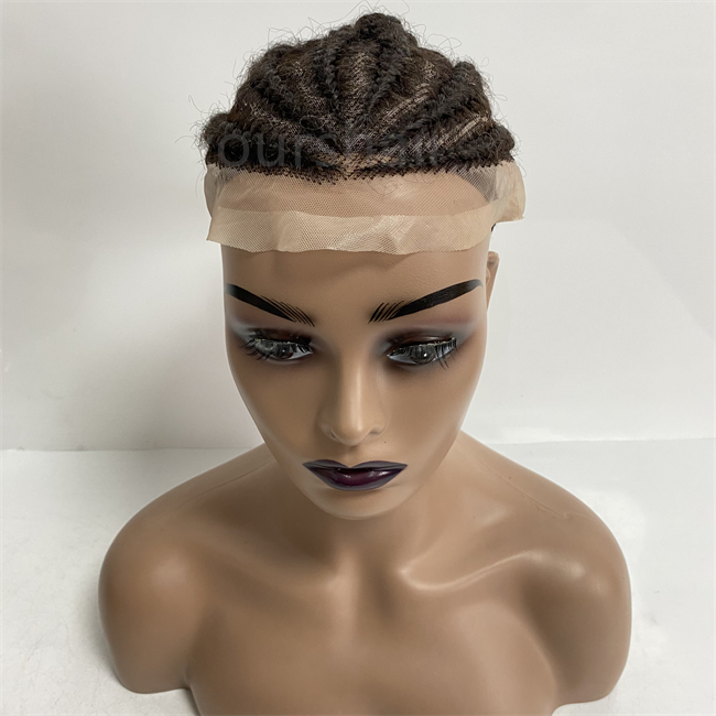 

NEW!European Virgin Human Hair Systems Afro Corn Braids Jet Black Color 1# 8x10 Toupee Full Lace Unit for Black Woman, Clear