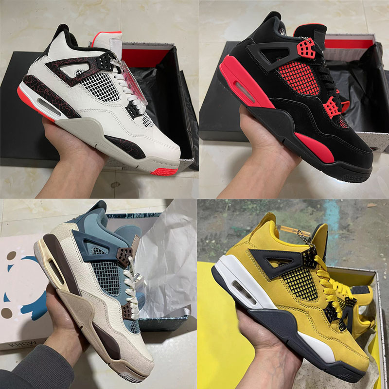 

Jumpman 4 4s Basketball Shoes University Blue Tech White Sail White Cement Pure Money Red Thunder Pony Hair Guava ice Sneakers Women Trainers, 09