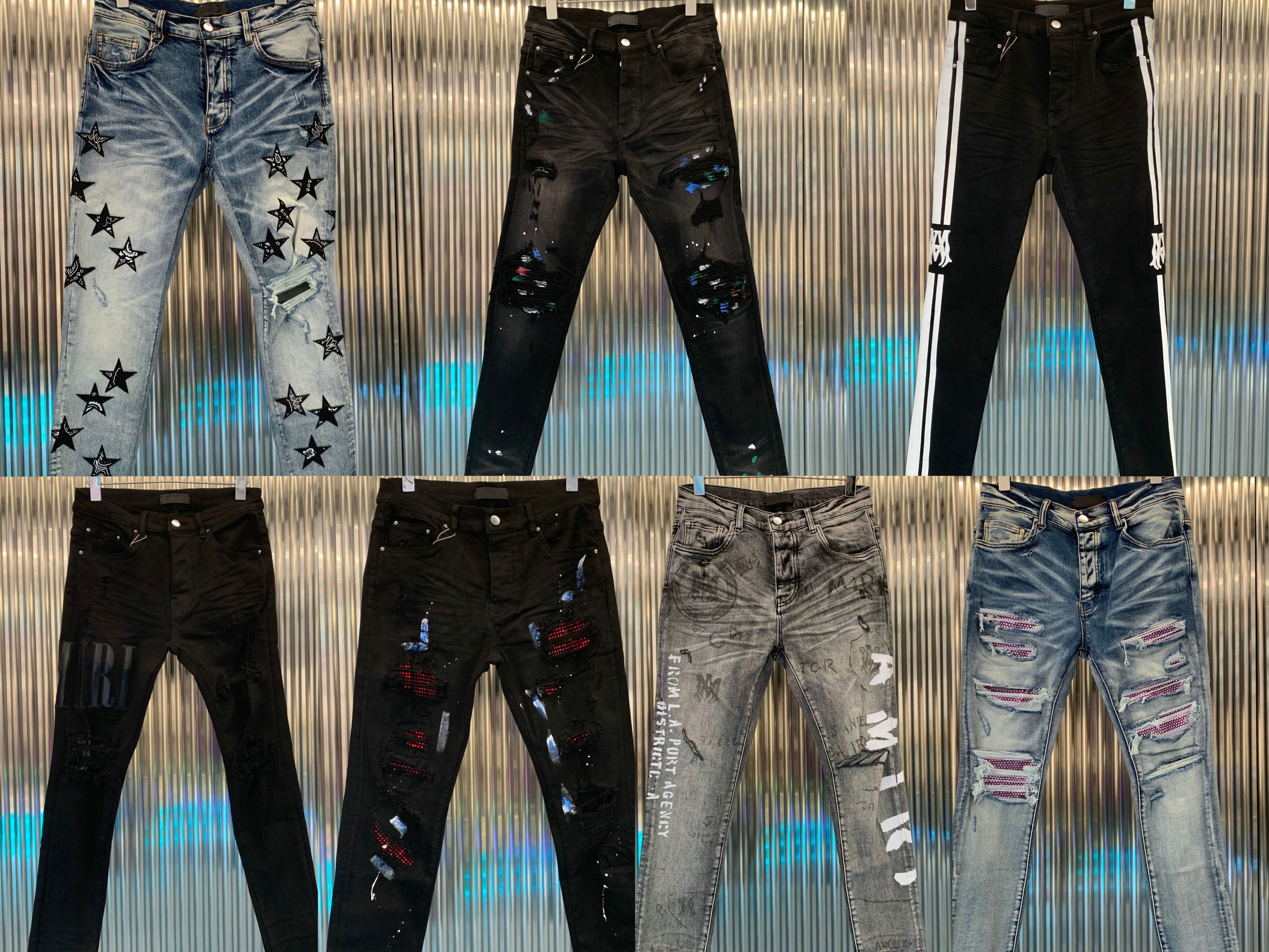 

Men's Jeans European Jean Hombre Letter Star Men Embroidery Patchwork Ripped For Trend Brand Motorcycle Pant Mens Skinny SIZE 30-38, Orange