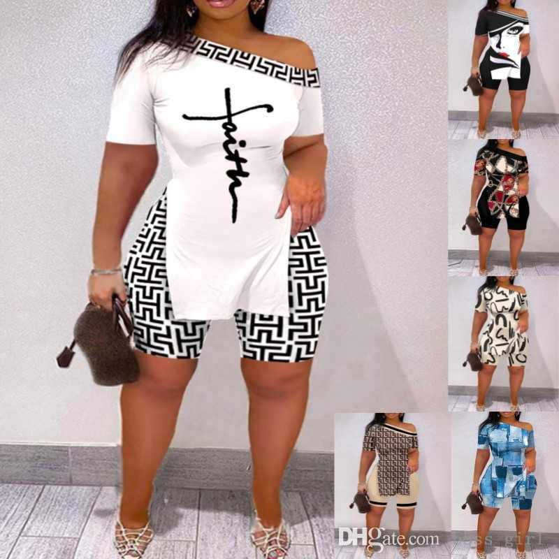 

Womens Tracksuits Two Piece Set Print Split Line Neck Designer Tops And Shorts Outfits Plus Size 3xl, #11