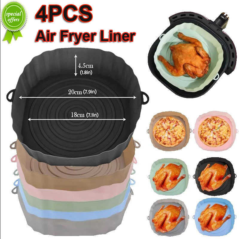 

New 4pcs Silicone Air Fryer Basket Airfryer Oven Mold Baking Tray Pizza Fried Chicken Basket Reusable Pan Liner Accessories