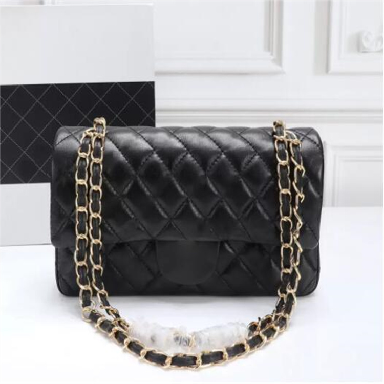 

Top Designe custom luxury brand handbag channel Women's bag 2023 leather gold chain crossbody 25cm black and white pink cattle clip sheepskin shoulder