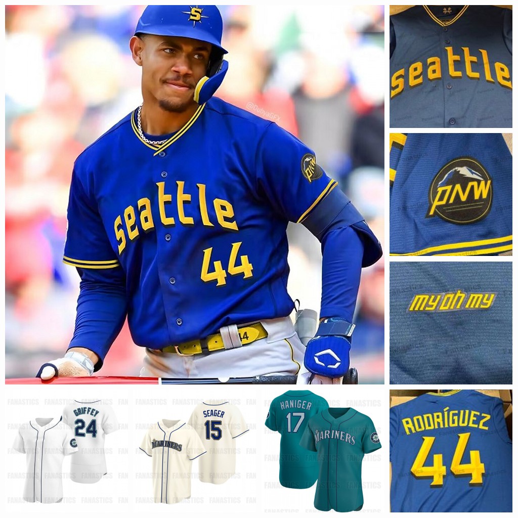 

2023 City Connect Mariners Jerseys Tommy La Stella Ty France Julio Rodriguez Eugenio Suare Teoscar Hernandez Cal Raleigh J.P. Crawford Kolten Wong Costom Seattle, Light blue mens s-3xl