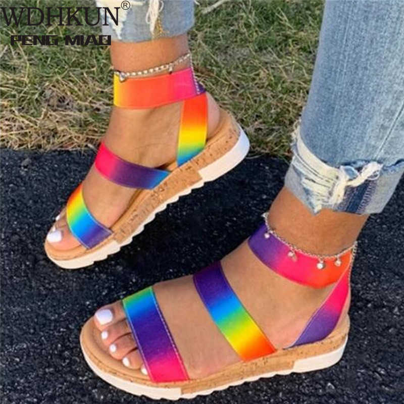 

Sandals 2022 New Women Summer Sandals Plus Size 43 Multi Color Platform Sandals Rainbow Wedges Heel Casual Beach Shoes For Dropshipping J230422, Pink