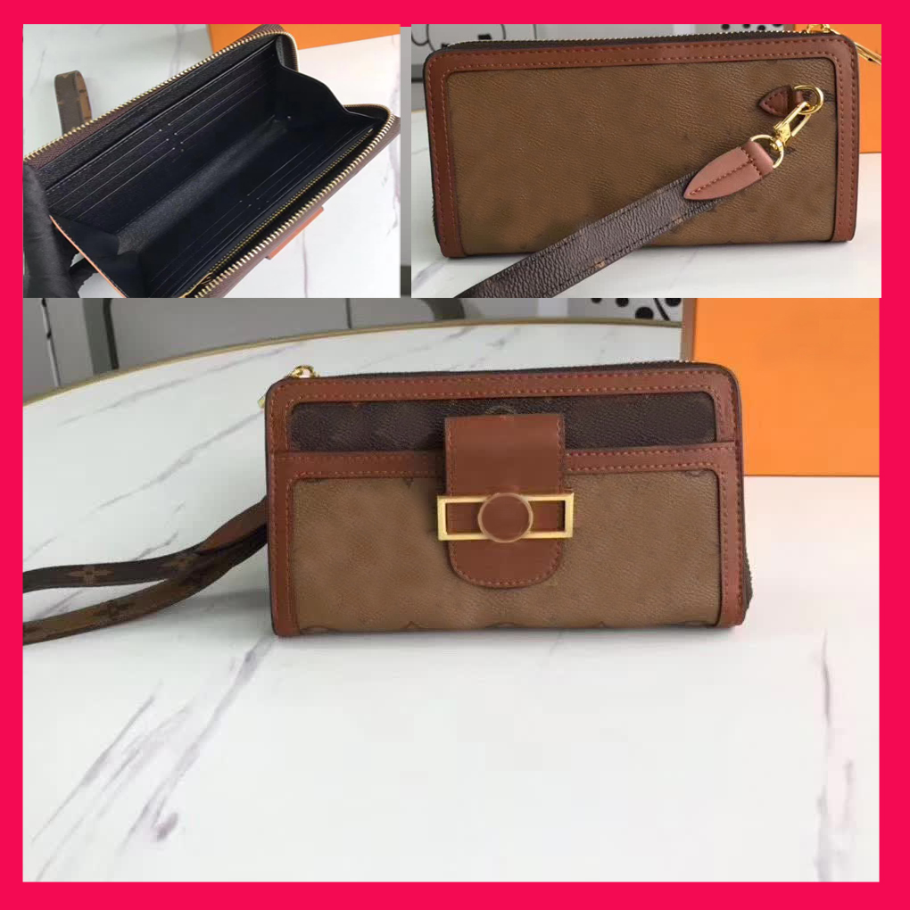 

L- Women Wallet Holders Purses High Quality Genuine leather womens wallets long styles fashion Zipper card Holder classical brown 2 styles with box M69162, Black