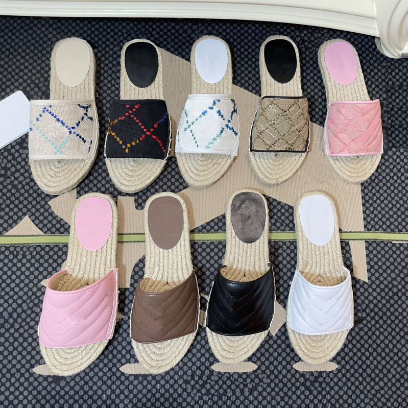 

2023 Summer Slippers Sandles Designer Womens Sandales Embroidery G metal buckle Canvas leather Fashion Straw Weave Fisherman Slides Flip flops shoes scuffs, # 6