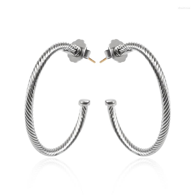 

Hoop Earrings 3mm Silver Color C-shaped Big Twisted For Women Fashion Cable Wire Earring Elegant Jewelry Accessories