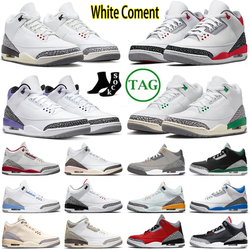 

3s Basketball Shoes 3 Men Sneakers White Cement Pine Green Fire Red Cardinal Dark Iris Neapolitan Muslin Desert Elephant Gold Mens Women Outdoor Sports Trainers, 26