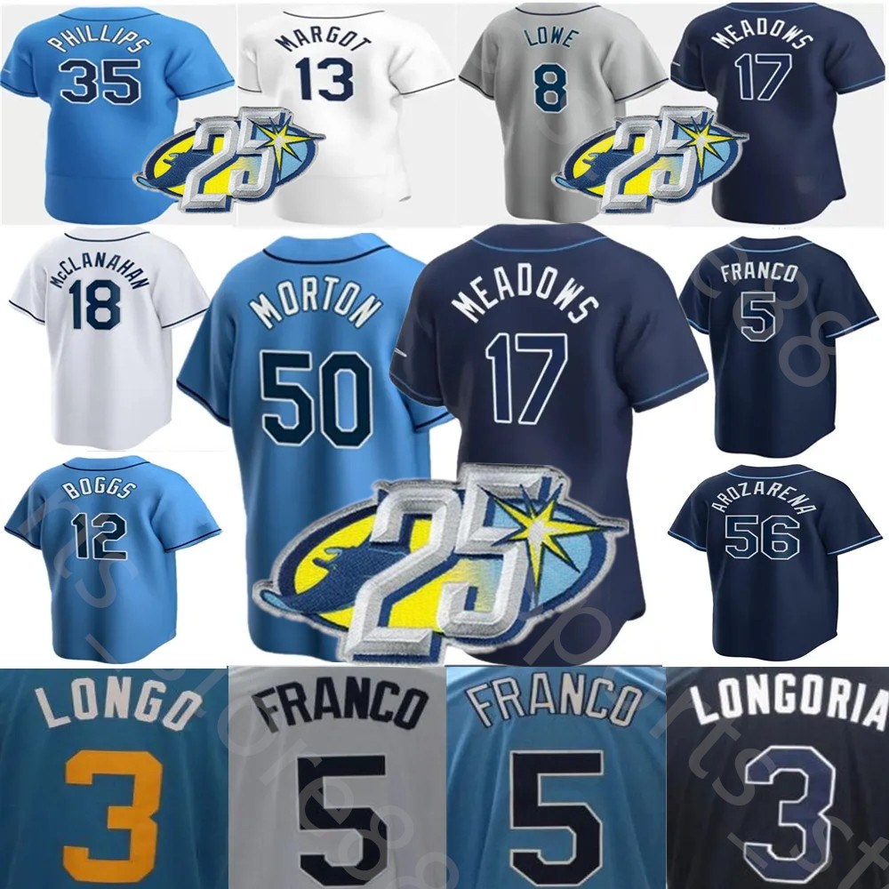 

2023 Custom -4XL 25th Patch Baseball Jersey Wander Franco Randy Arozarena Wade Boggs Shane McClanahan Tyler Glasnow Brandon Lowe Shane Baz Harold Ramirez, Colour 12