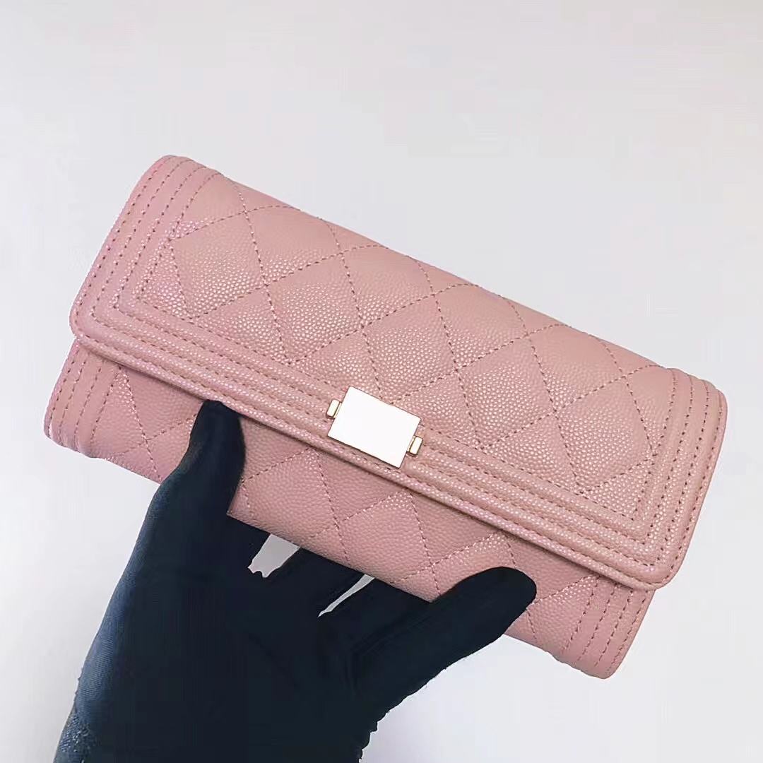 

10A designer brand clutch bag fashion women's purse classic card bag solid color diamond shaped card bag original factory quality full set gift box, Pink