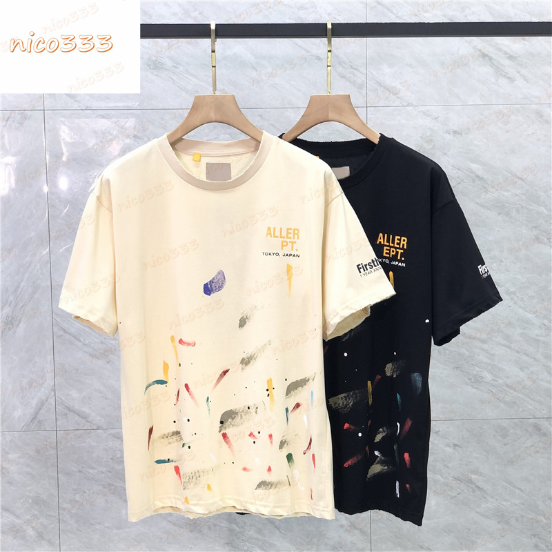 

23ss New t shirt city limited graffiti letter print pattern cotton loose round neck versatile men and women street short sleeve, #01 beige