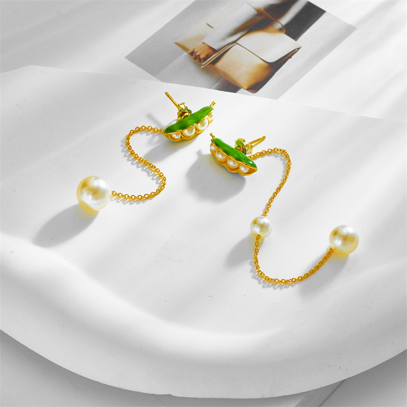 

Niche design dripping oil pea pods long chain tassel earrings earrings high-end asymmetrical pearl earrings for women