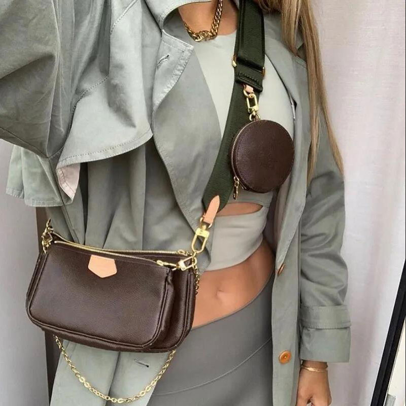 

Top quality Chain luxury Designer Wallet hot Pochette bag cross body shoulder purse fashion M44840 lady shopping handbag women Letter popular totes Trio three-piec, Brown flower-brown strap