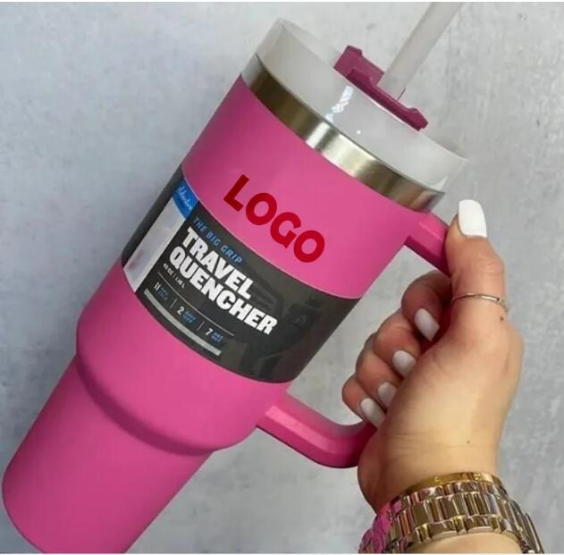 With LOGO Rose Hot Pink 40oz Mugs Tumblers With Handle Insulated Tumbler Lids Straw Stainless Steel Coffee Termos Cup ready to ship DHL GG1123-image-98545032