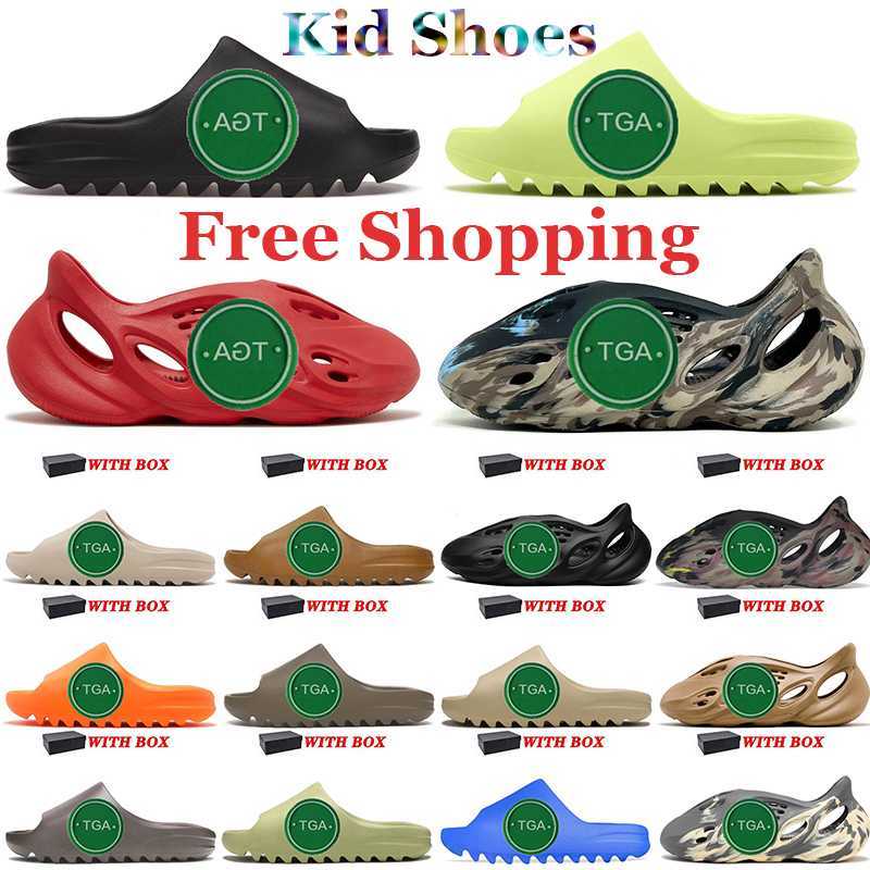 

2023 designer slippers men woman kid slider FOAM RUNNER vermillion mineral blue onyx pure sandals slide slipper ochre bone resin clog slides kids shoes 36-47 with box, D1 kids bone 32-35