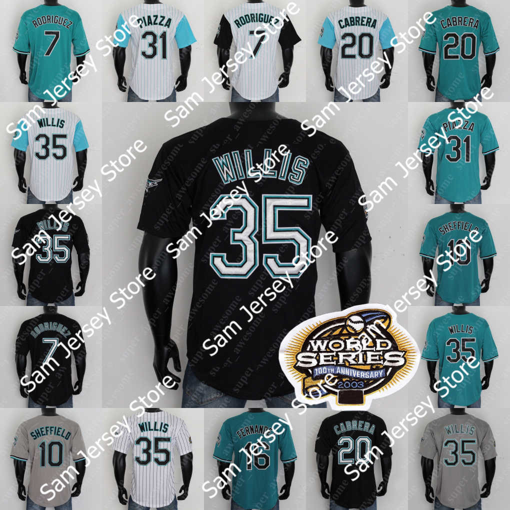

Florida Baseball Jersey Miguel Cabrera Ivan Rodriguez Dontrelle Willis Derrek Lee Mike Lowell Andre Dawson Gary Sheffield Juan Pierre Mike Piazza Jose Fernandez, 2001 white black sleeves