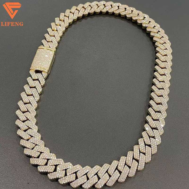

15mm Silver Hip Hop Jewelry Miami Style Men Cuban Necklace Iced Out Moissanite Cuban Link Chain