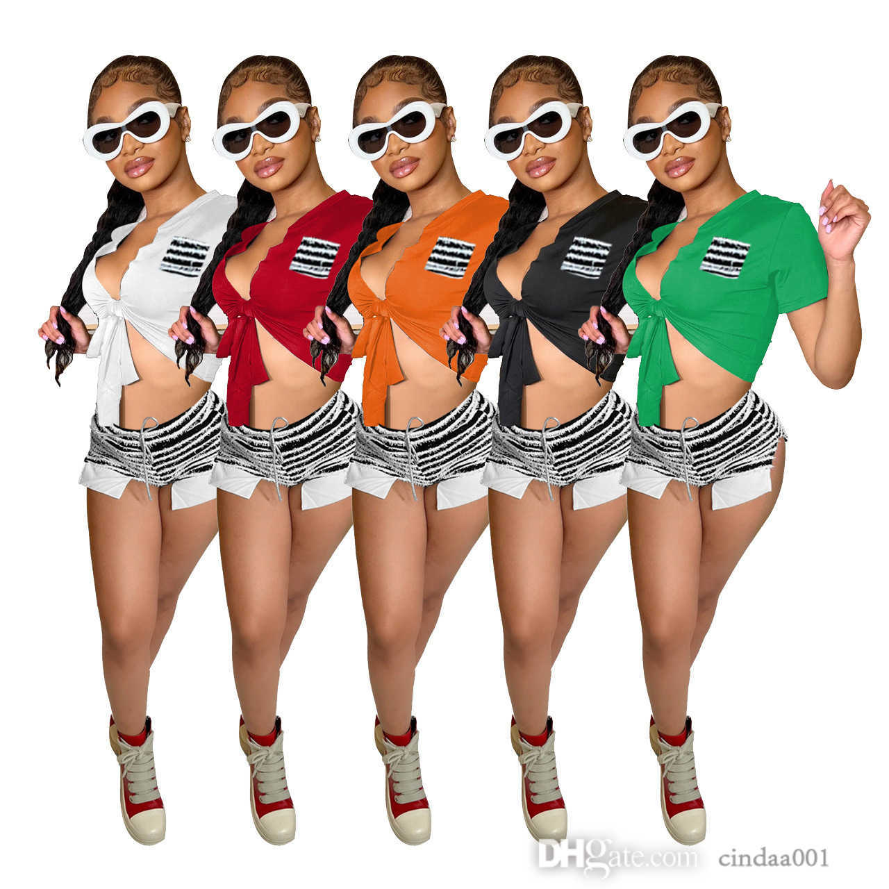 

Designer Womens Clothing Tracksuits 2023 New Wind Striped Shorts T-shirt Set Summer Sexy Casual Two Piece Set Sportwear, Orange