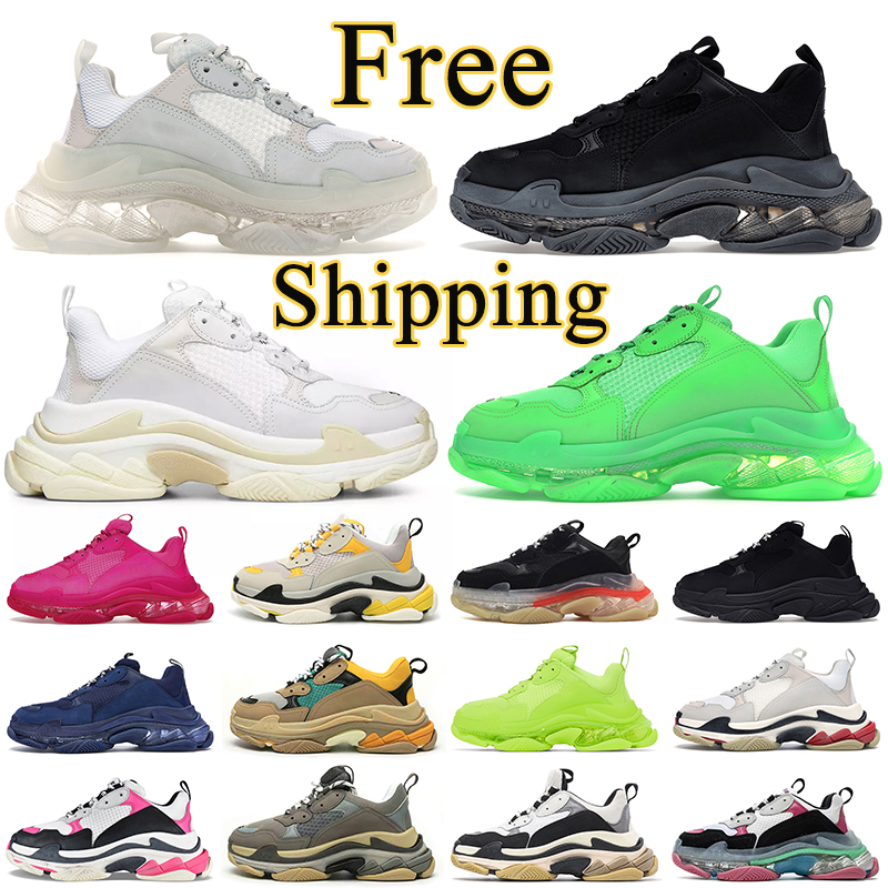 

2023 triple s designer casual shoes luxury platform sneakers clear sole black white pink Neon Green Fluo Yellow Blue mens outdoor sneaker trainers, #24 clear sole grey