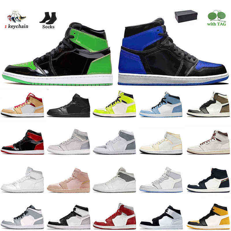 OG One Mens Basketball Chaussures Mode 2022 Jumpman 1 1s Femmes Hommes Designer Sneakers Chaussure Brevet Vert Bred Royal Blue Visionaire Paris B
