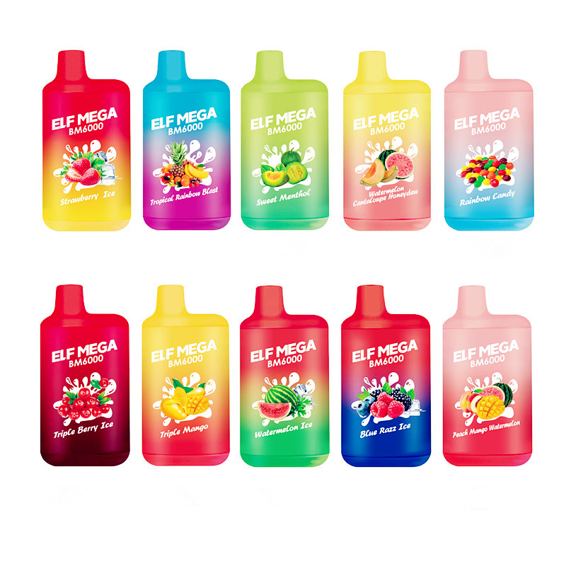 

Original ELF MEGA 6000 Puffs Disposable E Cigarette 0% 2% 3% 5% Rechargeable Vape Pen Device Kit 14ml Pre-filled Cartridges Pod 10 Colors VS 5000 Puffs Bars