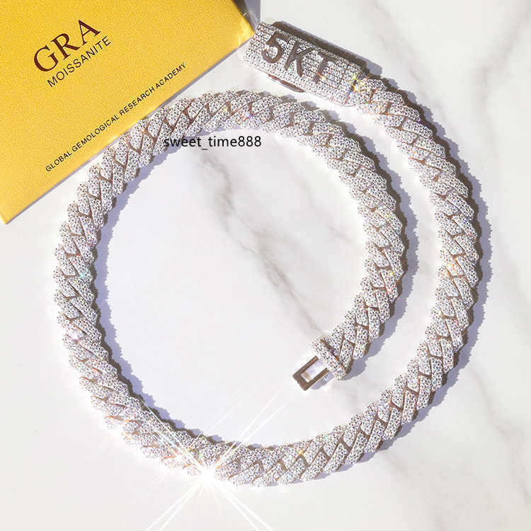 

Yu Ying Gra Certificate Moissanite Diamond 10mm 12mm Wide Solid Silver Cuban Link Chain for Mens Hip Hop Necklace