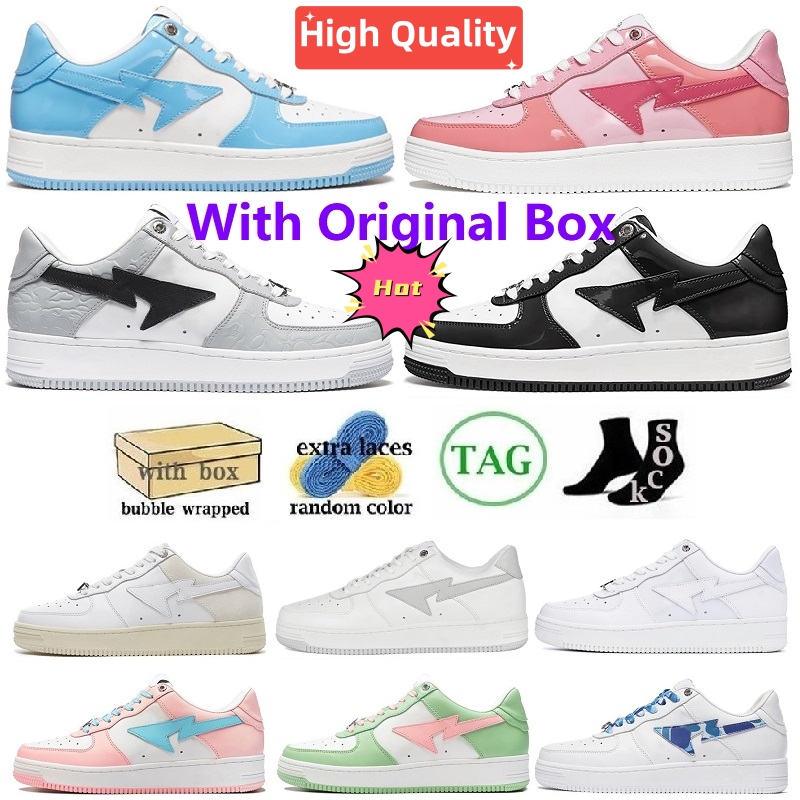 

With Box Casual Shoes Bapesta Bapestas Running Shoes Sneakers Trainers Fashion Designer Pink Patent Leather Black White Combo Grey For Men Women Pastel Pack Abc Camo