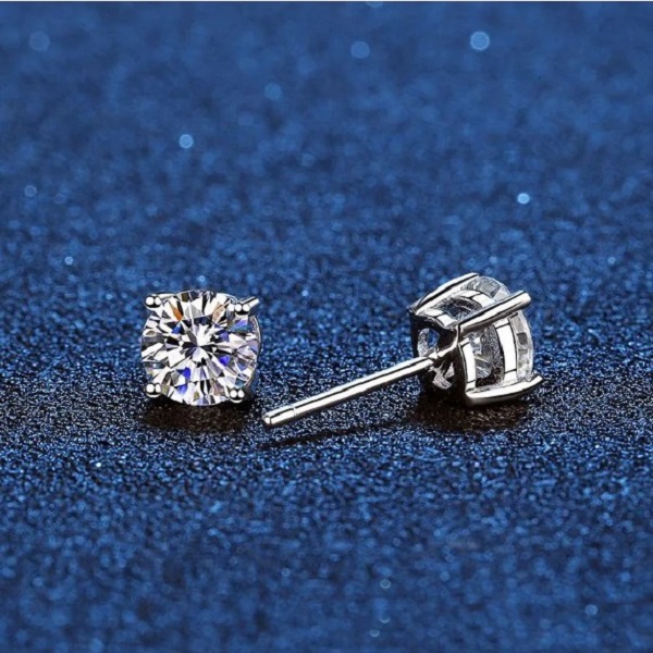 

Stud Earrings Real Moissanite 14K White Gold Plated Sterling Silver 4 Prong Diamond Earring For Women Men Ear 1ct 2ct 4ct