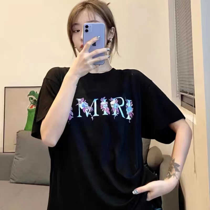 

Designer Fashion Clothing Tees Tshirt Amiiri Floral Printed Short Sleeved T-shirt Men Women's Matching Couple Outfit with Loose Frame Round Neck Tee, As shown in figure