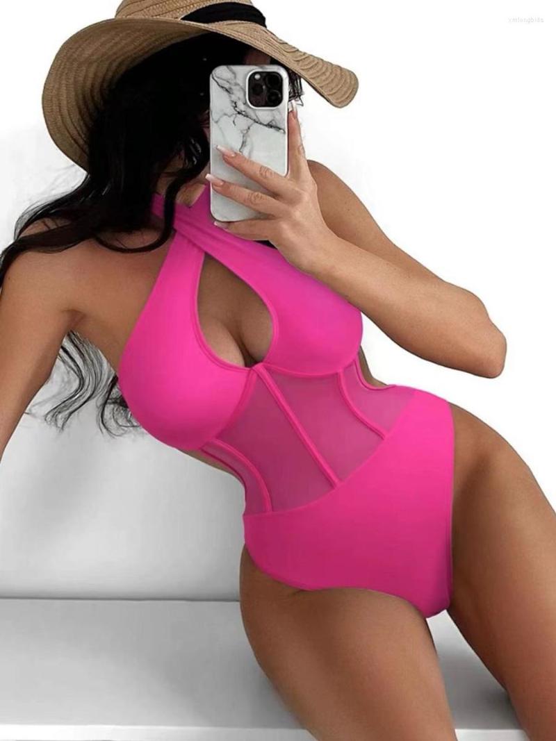 

Women' Swimwear Sexy Mesh Hollow Out Underwired Female One Piece Swimsuit Women Bather Backless Bikinis High Cut Bathing Suit Swim Lady, B548green
