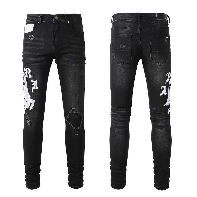 

Designer Clothing Denim Pants Amiiri 2023 New Trend Fashion Slim Fit Small Feet Elastic Perforated Black Jeans Men's Amiiri Fashion Brand Distressed Ripped Skinny