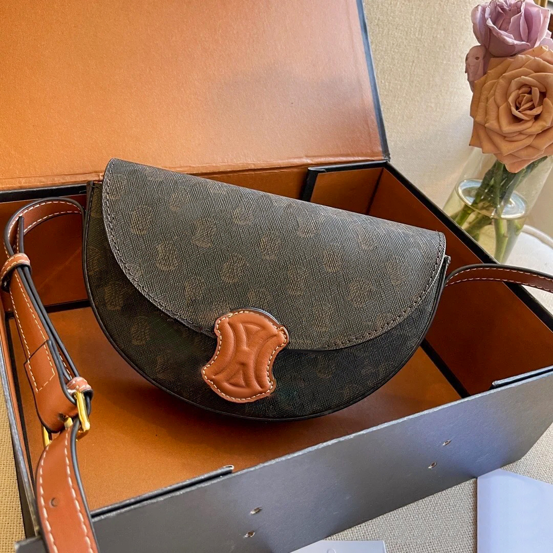 

Womens fashion Half moon bags teen triomphe Genuine leather messenger Underarm Designer bag tote mens Luxury handbag Shoulder clutch crossbody totes Bag mini purse, Mon0gram brown logo