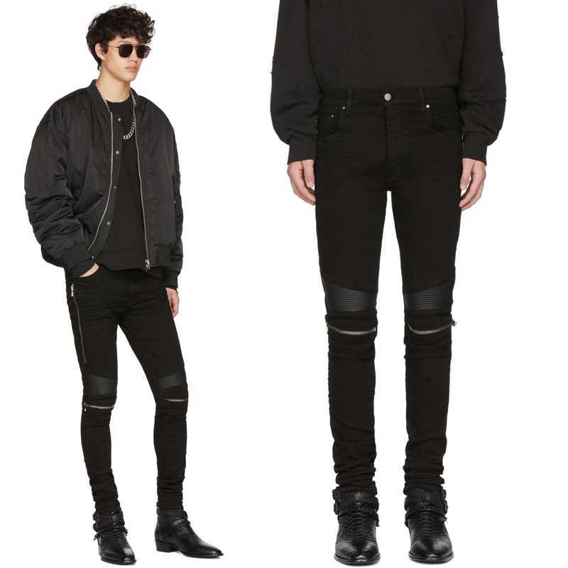 

Designer Clothing Luxury Casual Fashion Denim Pants Trend Brand Amiiri Knee Zipper Hole Patchwork Slp Slim Fit Jeans Mens Long Pants Distressed Ripped Skinny Motocy, Black pattern