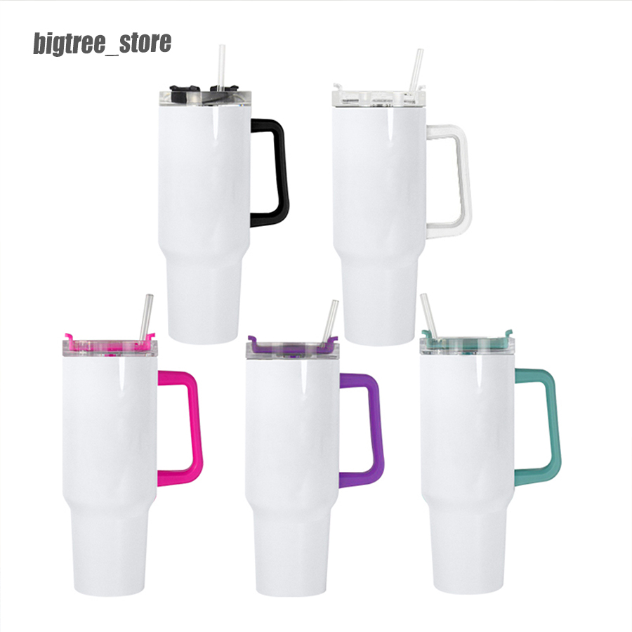 

40oz sublimation stainless steel tumbler with colorful handle lid straw big capacity beer mug water bottle outdoor camping cup vacuum insulated tumblers