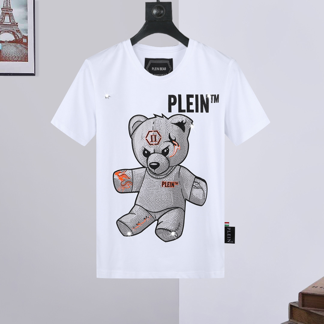 

PLEIN BEAR T SHIRT Mens Designer Tshirts Brand Clothing Rhinestone Skull Men T-shirts Classical High Quality Hip Hop Streetwear Tshirt Casual Top Tees PB 11352, White