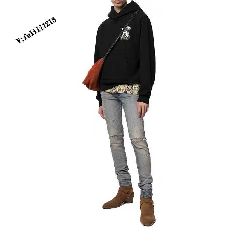 

Designer Clothing Luxury Casual Fashion Denim Pants Fashionable Amiiri Spring summer Slotted Damaged Slim Fit Slp Jeans for Men Distressed Ripped Skinny Motocycle, Blue