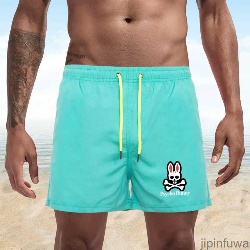 

Mens Fashion Shorts Beach Pants Leather Skull Rabbit Animal Print Psycho Bunny Surf Quick Dry European and American Style Wxlk, Green