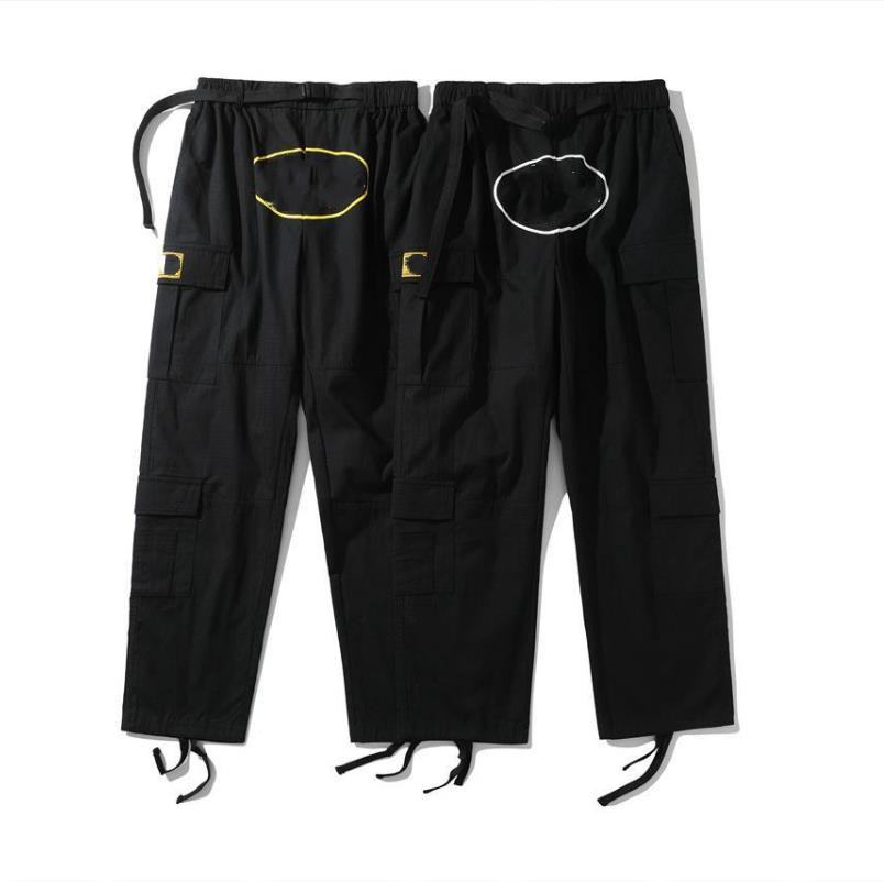 

mens cargo pant man designer cargos pants fashion sweatpant trousers work trouser high street hip hop casual multi-pockets Oversized loose straight overalls jogger, Black yellow logo