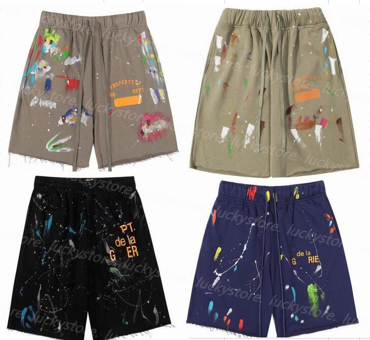 

Men's Shorts American Fashion Brand galleryes Depts Hand-painted Splash Printing Pure Cotton Terry Shorts Fog High Street 5-point Casual Pants Black Blue, E111