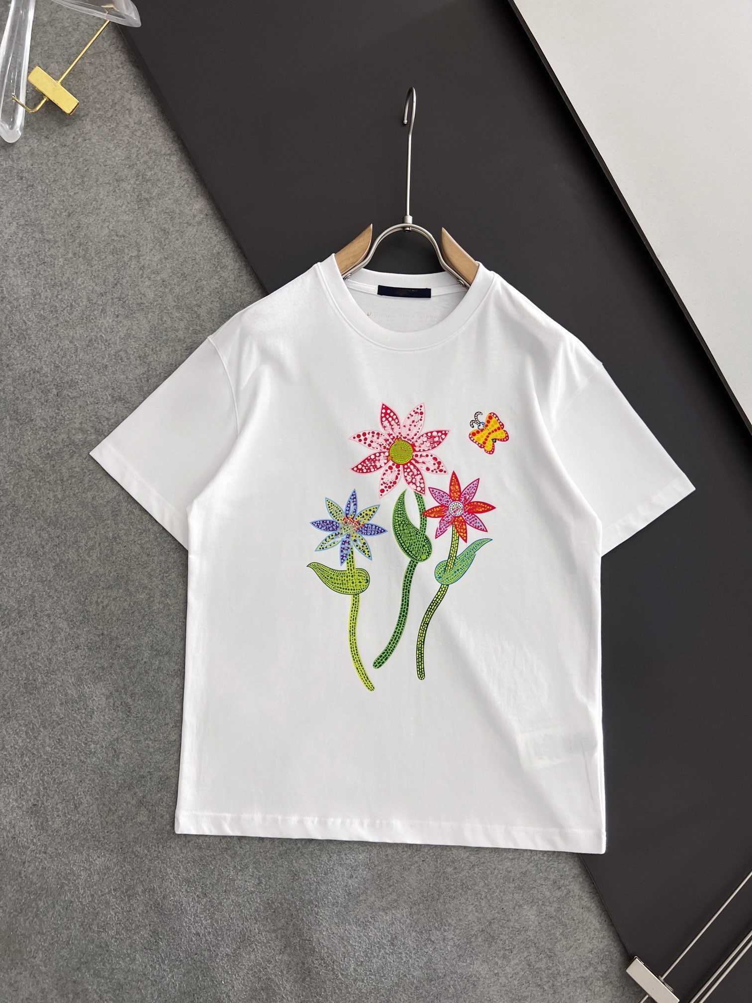 

23SS Designer Men's T-shirt Shirt Exclusive Ink Blue Flower Print High Quality High Street Pure Cotton Women's Loose Luxury Short Sleeve Top