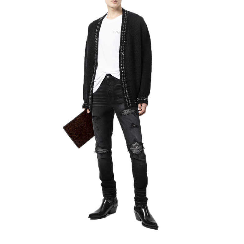 

Designer Clothing Denim Pants Amiiri Jeans 23ss Mx1 Washed Black Basic Durable Stretch Jeans Distressed Ripped Skinny Motocycle Biker Straight Rock Pants