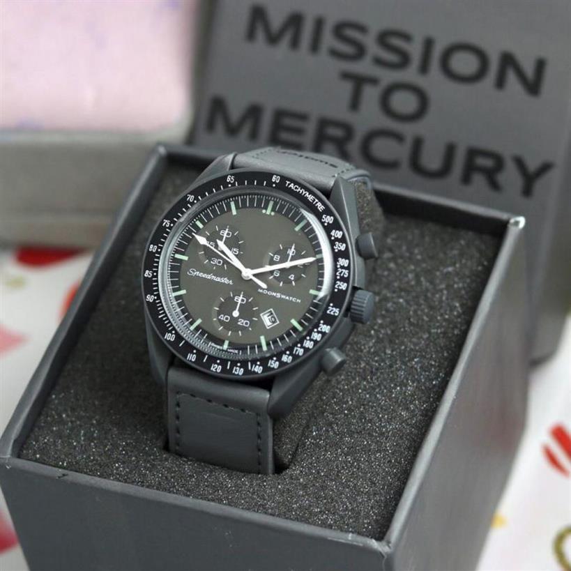 

Bioceramic Moonswatch Quarz Chronograph Mens Watch Mission To Mercury Nylon Luxury Watch James montre de luxe Limited Edition mast310L, Watch box
