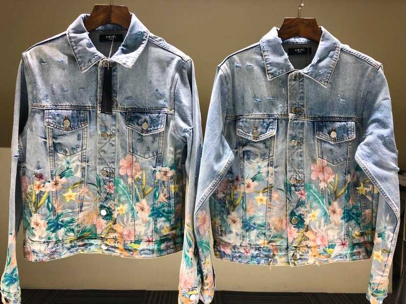 

Designer Clothing Casual Coats Amiiri 2023 Spring Autumn New Andy Lau with Flower Pattern Fashion Trend Denim Coat Denim Outerwear windbreaker, Shipping fee