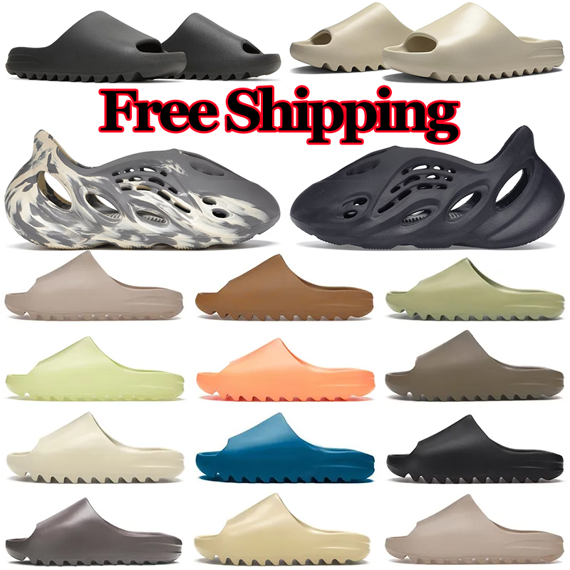 

designer slides slippers foam runners women mens sliders slide sandals Onyx Bone Desert Sand Soot Earth Brown Ochre Pure outdoor shoes trainers runners 36-47, Slide blue