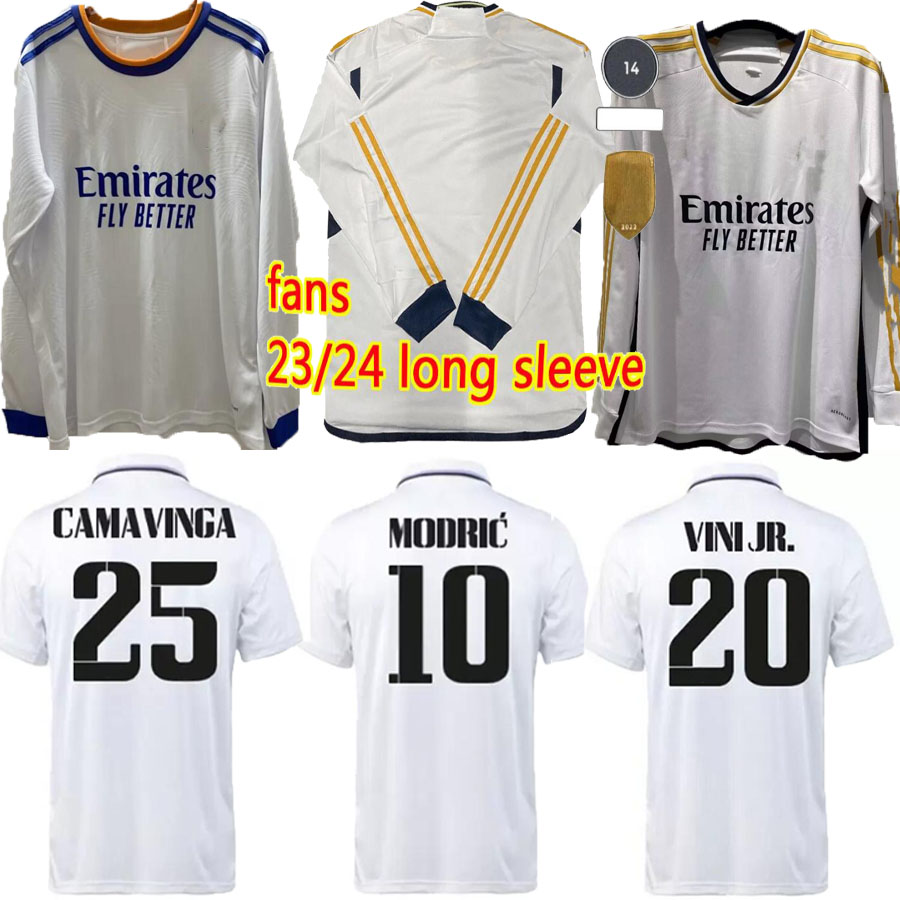 

REAL MADRIDS long sleeve soccer jerseys BENZEMA 22 23 24 VINI JR MODRIC TCHOUAMENI VALVERDE camiseta men's football shirt, White