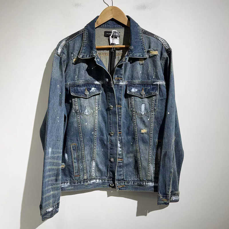 

Designer Clothing Casual Coats Out of the Street Fashionable Paint Splashing Washing Making Tattered Denim Jackets Amiiri Graffiti Nostalgic Youth Jackets, Shipping fee